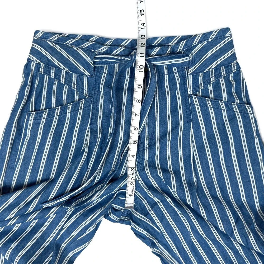 American Eagle Wide Leg Pants 6 Blue White Striped Cotton Tie Waist High Rise - Picture 7 of 10